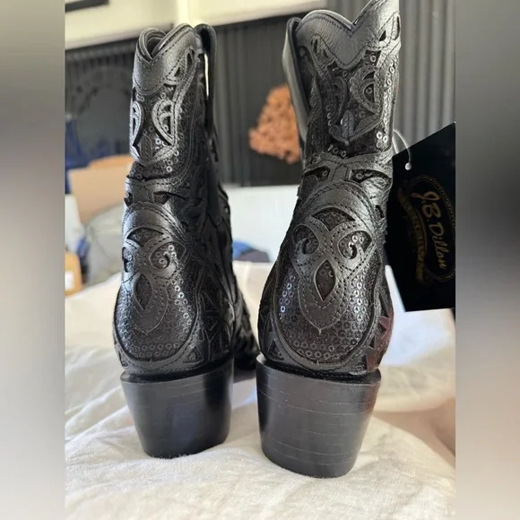 NWT JB DILLION Black Cutout Leather Western Boots - Picture 8 of 12